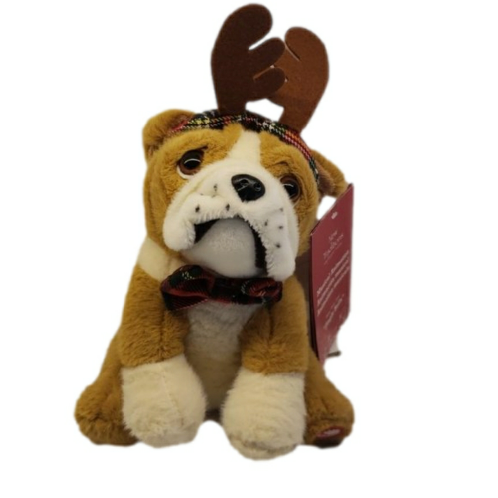 NWT New  Traditions Bull Dog Plush Christmas Musical 'Jingle Bells" 8"tall